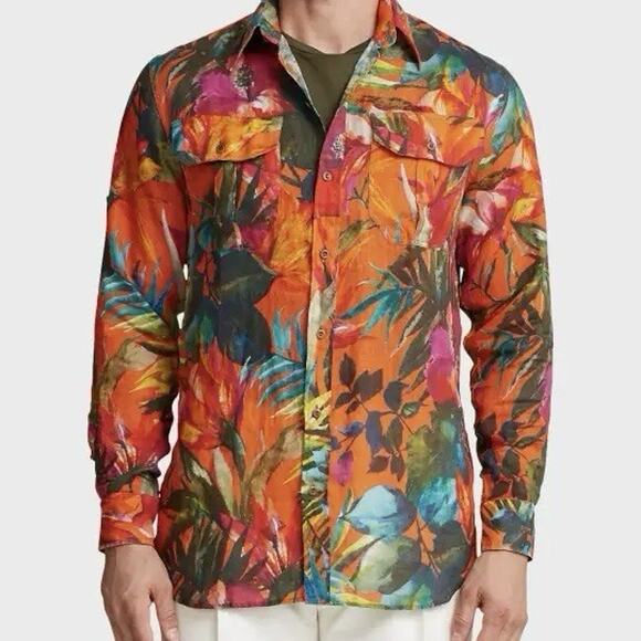 Ralph Lauren Purple Label Men's Floral Print Linen Shirt Size M - Picture 1 of 12